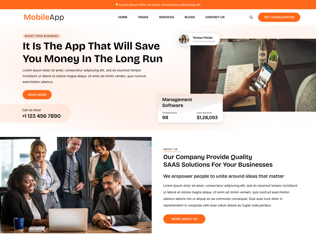 Free Mobile App WordPress Theme