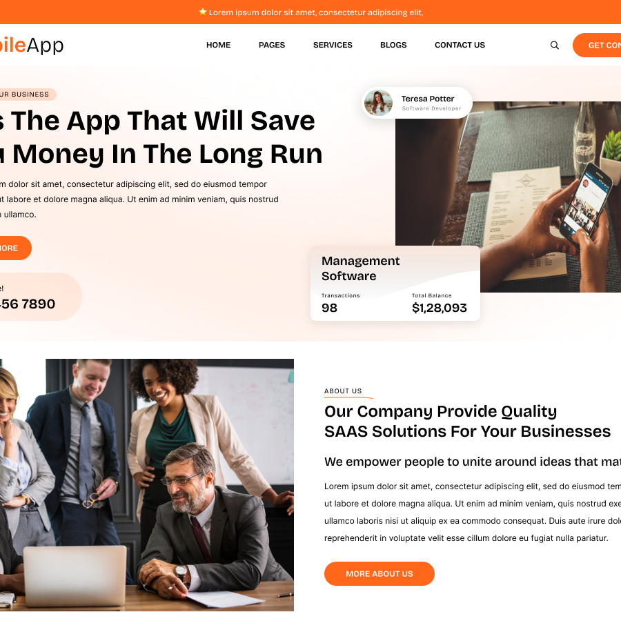 Free Mobile App WordPress Theme